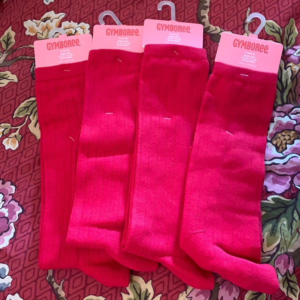 Girls shoe sz 1-2 US Red Knee socks 4 pairs